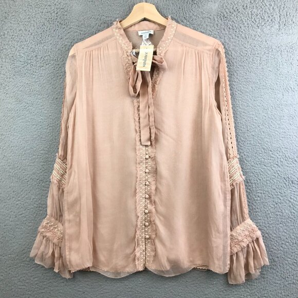 New Sundance Womens Sophia Blouse XS Peach Lace Long Sleeve Button Detail - Picture 1 of 11